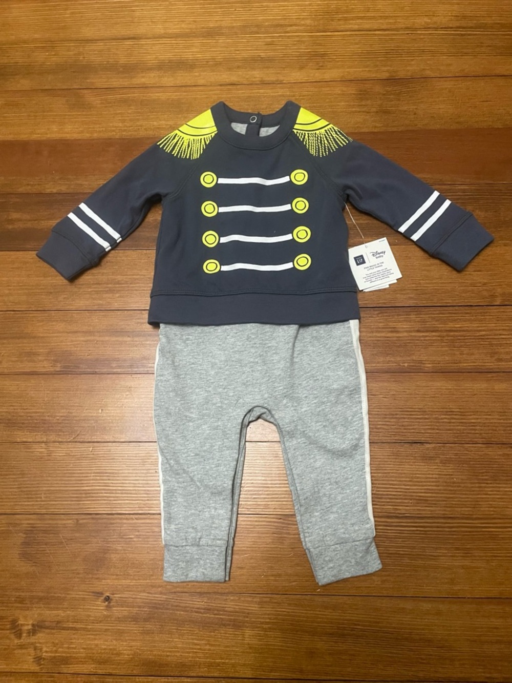 NWT GAP X Disney Dumbo Gray & Yellow Circus Conductor Baby Romper 6-12 Month